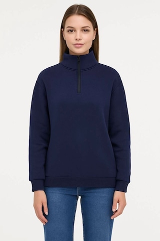 Mbb E-ticaret Kadın 3 İplik Pamuklu Dık Yaka Yarım Fermuarlı Sweatshirt - Lacivert
