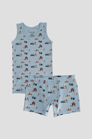 Defne Baby Erkek Çocuk Premium Pamuklu Çiftlik Desenli Penye Atlet & Boxer Takımı Beyaz