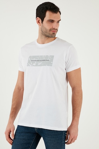 Buratti Pamuklu Slim Fit Bisiklet Yaka Baskılı Erkek T Shirt 541Tolive Beyaz