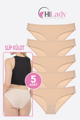 Kadın Külot, 5li Paket Karışık Renkli Slip Külot Rahat Pamuklu Yumuşak Kumaş Ten