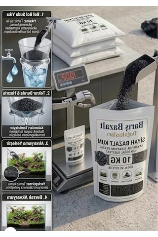 Siyah Bazalt Akvaryum Kumu, 10 Kg, Doğal Dekorasyon -