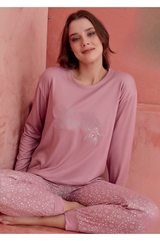 Kadın Baskı Detaylı Uzun Kollu Likralı Pijama Takım K.pembe