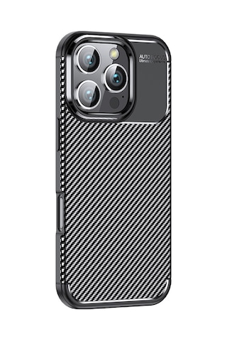 Apple Uyumlu iPhone 16 Pro Kılıf Negro Karbon Tasarım Silikon Kılıf Siyah