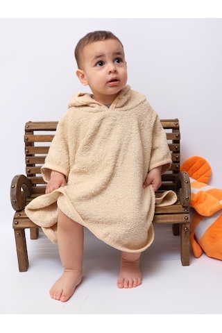 Organik %100 Pamuk Kapşonlu Plaj Çocuk Bebek Panço Bornoz Banyo Havlu Kapüşonlu 0 - 24 Ay
