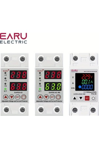 Boatshop1 63a 230v Din Raylı Ayarlanabilir Aşırı Gerilim Düşük Gerilim Ve Aşırı Akım Koruma Rölesi