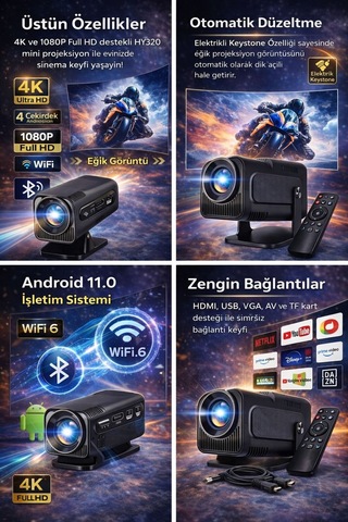 Hy320 Mini 4k Android Taşınabilir Akıllı Projeksiyon Cihazı