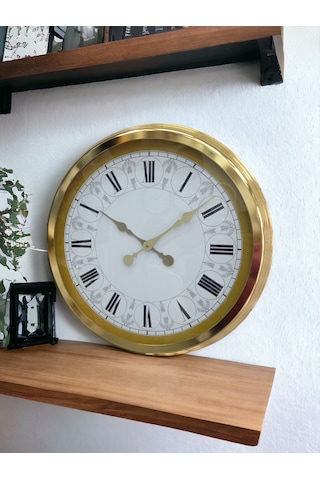 Gold Metal Çerçeveli Salon Otel Ofis Duvar Saati Çap 60 Cm Altın