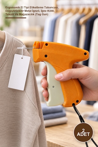 2 Adet Etiket Kılçık Makinesi Ergonomik El Tipi Etiketleme Tabancası, Değiştirilebilir Metal İğneli, İğne Kilitli, Tekstil Ve Mağazacılık Tag Gun