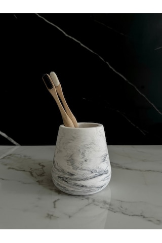 Beton Kalemlik Dekoratif Aksesuar El Yapımı Diş Fırçalık Minik Vazo Beyaz-siyah
