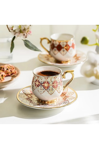 Nehir Rüya 6 Kişilik 12 Parça Porselen Kahve Fincan Takımı