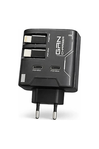 Gan+ Pd 40w Hızlı Şarj Adaptörü Çoklu Çıkış Usb-c Lightning Kablolu Hızlı Şarj Cihazı Ev Ofis Uyumlu Belirtilmemiş