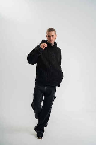 Luz&pos Erkek Uzun Kol Kapşonlu Yıkamalı Nakışlı Sweatshirt - Siyah Siyah