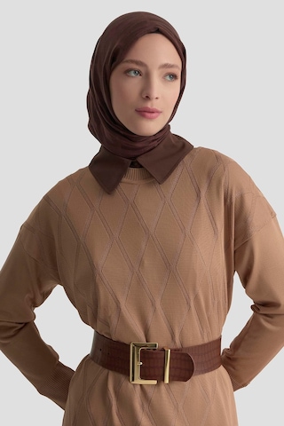 Armine Trend Baklava Desenli Triko Elbise Latte 25ytd957 Açık Kahverengi