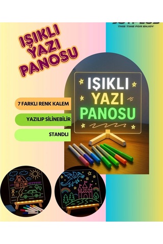 Neon Işıklı 7 Renk Işık Boyama Kalemli Led Resim Panosu Boyama Tahtası Kalemleri 20 X 20 Renkli