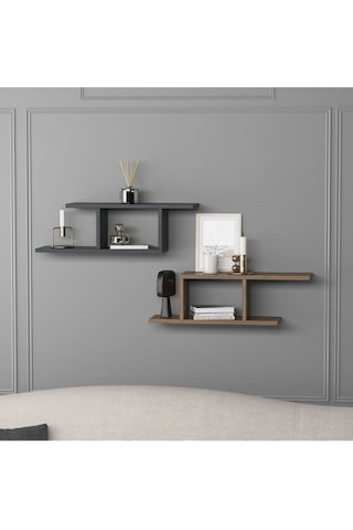 Deren Plus Duvar Rafı Antrasit Ceviz