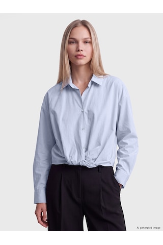 Lcw Vision Mavi Bağlamalı Poplin Oversize Kadın Gömlek