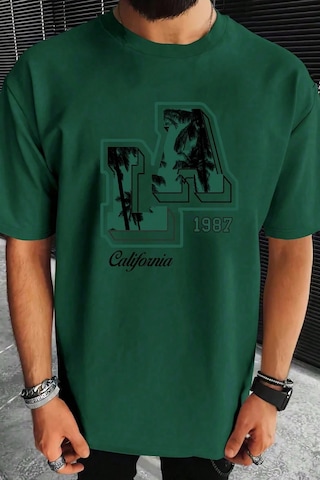 Erkek La California 1987 Baskılı Oversize Tshirt Yeşil