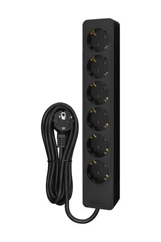 Seldur 6'lı Kablolu Topraklı Çocuk Korumalı 5 Metre Siyah Priz 5 M