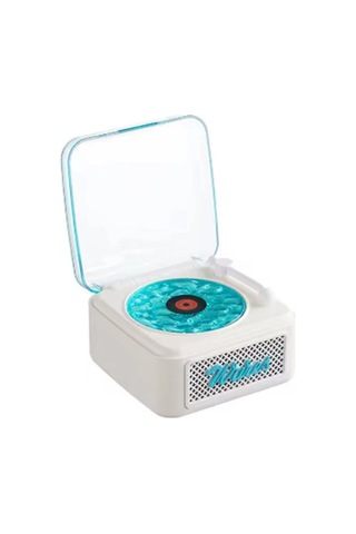 Kargo Nostalji Mini Plak Görünümlü Radyolu Bluetooth Hoparlör 3d Ses Dalgası Retro Müzik Plak Beyaz Najmaddin