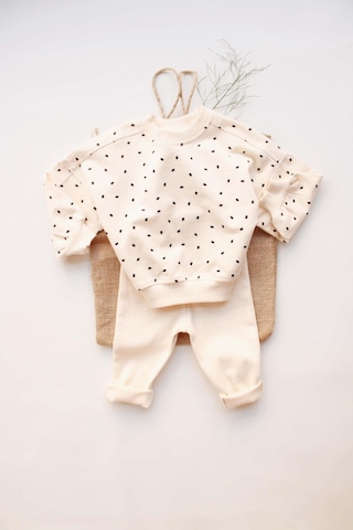 Siyah Puantiyeli Bebek Alt Üst Takım Krem
