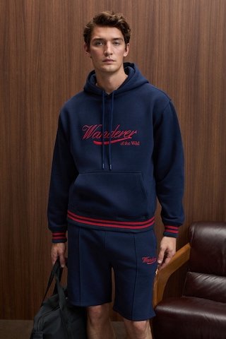 Grimelange Phantoseas Erkek Kapüşonlu Önü Nakışlı Etek Ve Kol Triko Detaylı Lacivert Sweatshirt Lacivert