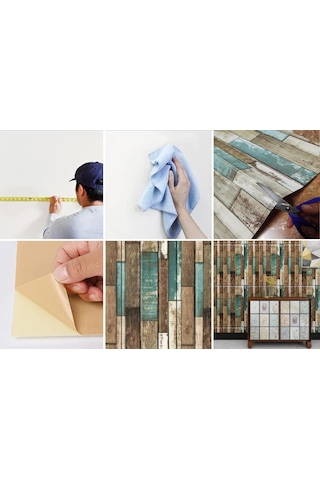 Ofis Dükkan Mağaza Kendinden Yapışkanlı Mavi Ahşap Desen Duvar Kağıdı Paneli Nw140