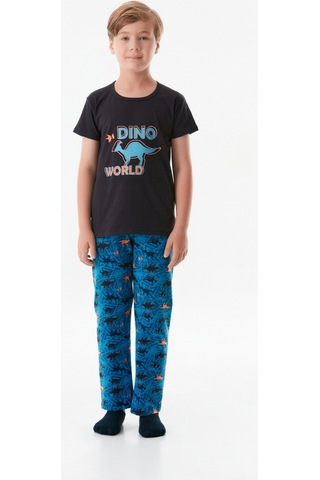 Fullamoda Dinozor Baskılı Bisiklet Yaka Erkek Çocuk Pijama Takımı 24mıcg631212226-mavi 24MICG631212226-Mavi