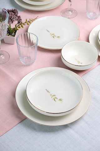 Tabak Evi Porselen Natura Altın Yaldızlı Yemek Takımı 6 Kişilik 24 Parça Çok Renkli