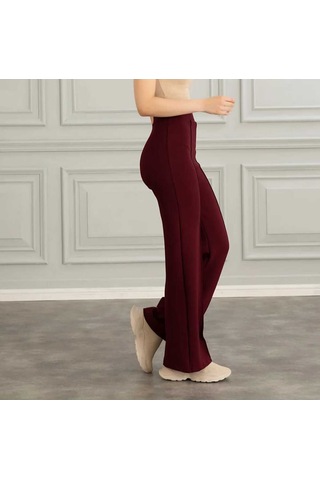 Nevege Butik Kadin Örme Kumaş Likrali Siki Toparlayici Palazzo Pantolon-bordo Bordo