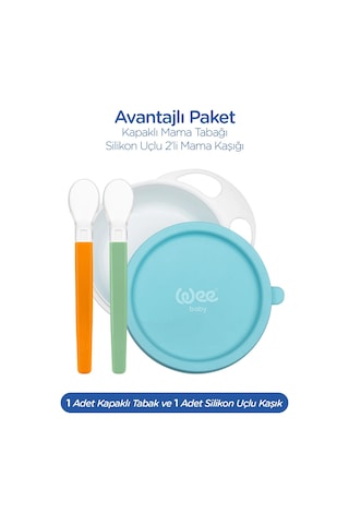 Wee Baby Kapaklı Mama Tabağı ve 2'li Mama Kaşığı Çok Renkli