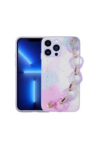 Apple Uyumlu iPhone 12 Pro Max Simli Desenli El Askılı Tutacaklı Zore Elsa Silikon Kapak