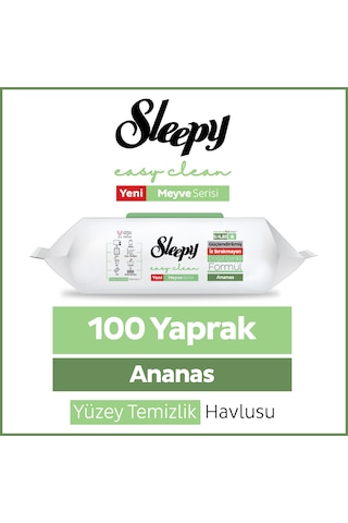 Sleepy Meyve Serisi Yüzey Temizlik Havlusu Mendili Ananas 100 Yaprak Beyaz