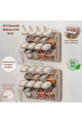 Porsima 1116 Standlı Kaydırmalı Kaşıklı Baharatlık Seti Cappuccin Cappuccino