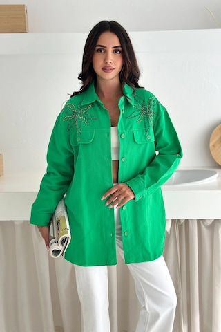 Asprin Fashion Taş Detaylı Gömlek Yeşil Yeşil