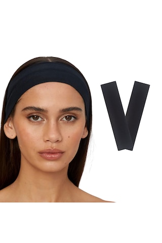2li Kadın Saç Bandı Bandana Pamuk Likralı Spor Headband Siyah