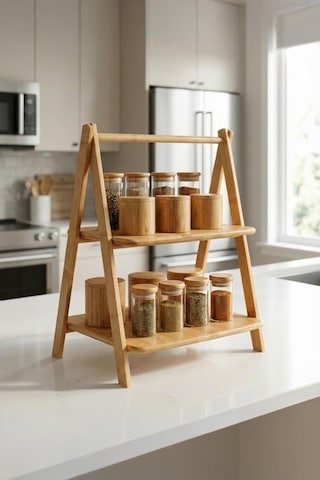 Digithome Bambu 2 Katlı Çok Amaçlı Standlı Organizer Mutfak Düzenleyici Kahverengi - G/2 C1-1-289 Kahverengi