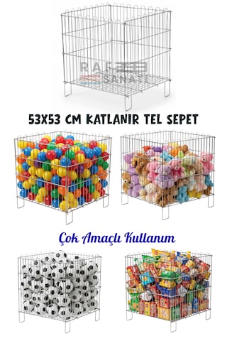Katlanır Tel Havuz Sepeti 53x53 Cm Market Ve Mağaza Promosyon Sepeti Metal Havuz Sepet