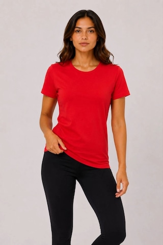 Primemagazam Kadın Basic Tişört Bisiklet Yaka Kısa Kol Günlük Yazlık Slim Fit T-shirt - Kırmızı Çeşitli