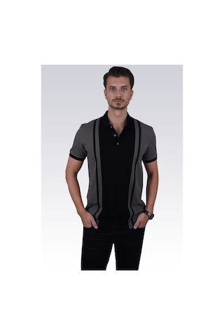 Füme Siyah Çift Renkli Polo Tişört 001