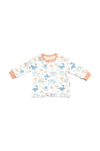 Bebegen Erkek Bebek Ekru Turuncu Little Dinolu Baskılı 2'li Body Set Çok Renkli