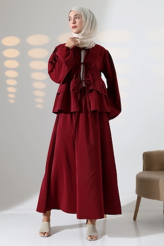 Kadın 100% Pamuk Modal Bordo Gömlek Etek Tesettür Takım Çok Renkli