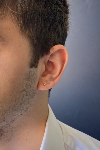 Zümrüt Sarraf 3 Mm Yeşil Küçük Top 14 Ayar Altın Erkek Küpe