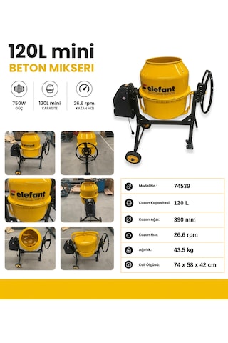 120 L Betoniyer Harç Karma Makinası Karıştırıcı