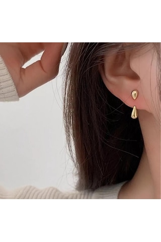 Şık Damla Çelik Küpe - Kararmaz, Antialerjik -yeni Moda Gold Kaplama