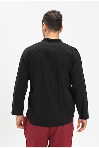Büyük Beden Şile Bezi Uzun Kol Hakim Yaka Erkek Tshirt Siyah 3003