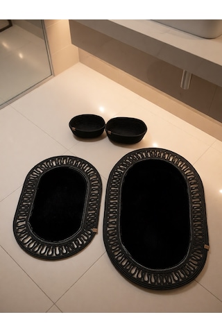 Senza Atelier Lüks 4 Lü Banyo & Antre Seti Tam Siyah Paspas