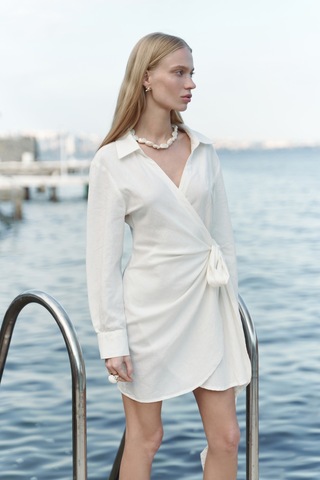 Mai Collection Mai Studios Co. Gormelia Bağlamalı Ekru Elbise Ekru