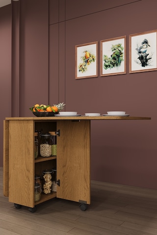 Lüks Katlanır Mutfak Yemek Masası %100 Mdf Pratik Raflı Çalışma Masası Km16 Karına