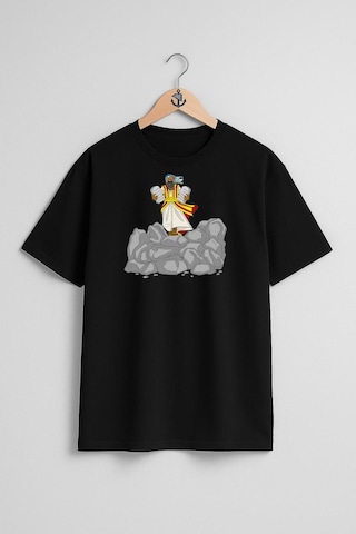 Oversize İncil Hikayesi Mısır Vebaları Jonah Shavuot Göğüs Tasarımlı Unisex T-shirt Siyah