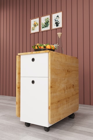 Lüks Katlanır Mutfak Yemek Masası %100 MDF Pratik Çekmeceli Çalışma Masası KM02